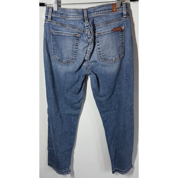 7 For All Mankind Roxanne Ankle Jeans Womens 27 Frayed Hem Cropped Medium Wash - Picture 2 of 11